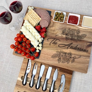 Custom Extra Large Charcuterie Board Set Mom Christmas Gift, Personalized Cheese Wine Board Foodie Housewarming Party Gift
