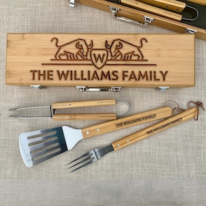 Personalized Engraved Barbecue Fathers Day Gift, Custom Tool Set, Barbecue Gift, BBQ, Man Gift Grillin Set with Utensils