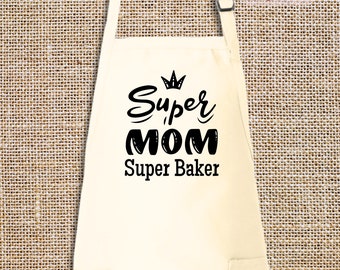 Super Mom Super Baker Apron Mothers Day Gift for Mom, Kitchen Apron Gift Idea For Bonus Mom