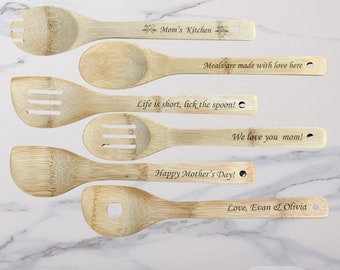 Personalisierte Kochen Bambus Utensilien, Geschenkidee für Mama als glückliches Muttertagsgeschenk