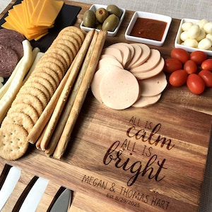Personalized Acacia Wood Charcuterie Board Set: Slate & Cheese Knives