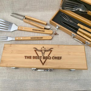 Custom Barbecue Set Fathers Day Gift Personalized The Best BBQ Chef Grilling Set with Tools Anniversary Gift