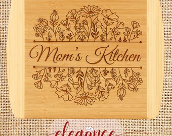 Custom Mama's Kitchen Bamboo Two Tone Curved Cutting Board, Personalized Minimalist Chopping Board as Mothers Day Gift