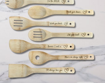 Personalisierte Bambus Utensilien Set, Geschenkidee für Frau als glückliches Muttertagsgeschenk