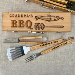 Custom BBQ Set, Fathers Day Gift, Grill Set, BBQ Grilling Set, BBQ Set, Gift For Grandpa, Grilling Tool Set, Custom Tool Set, Barbecue Gift