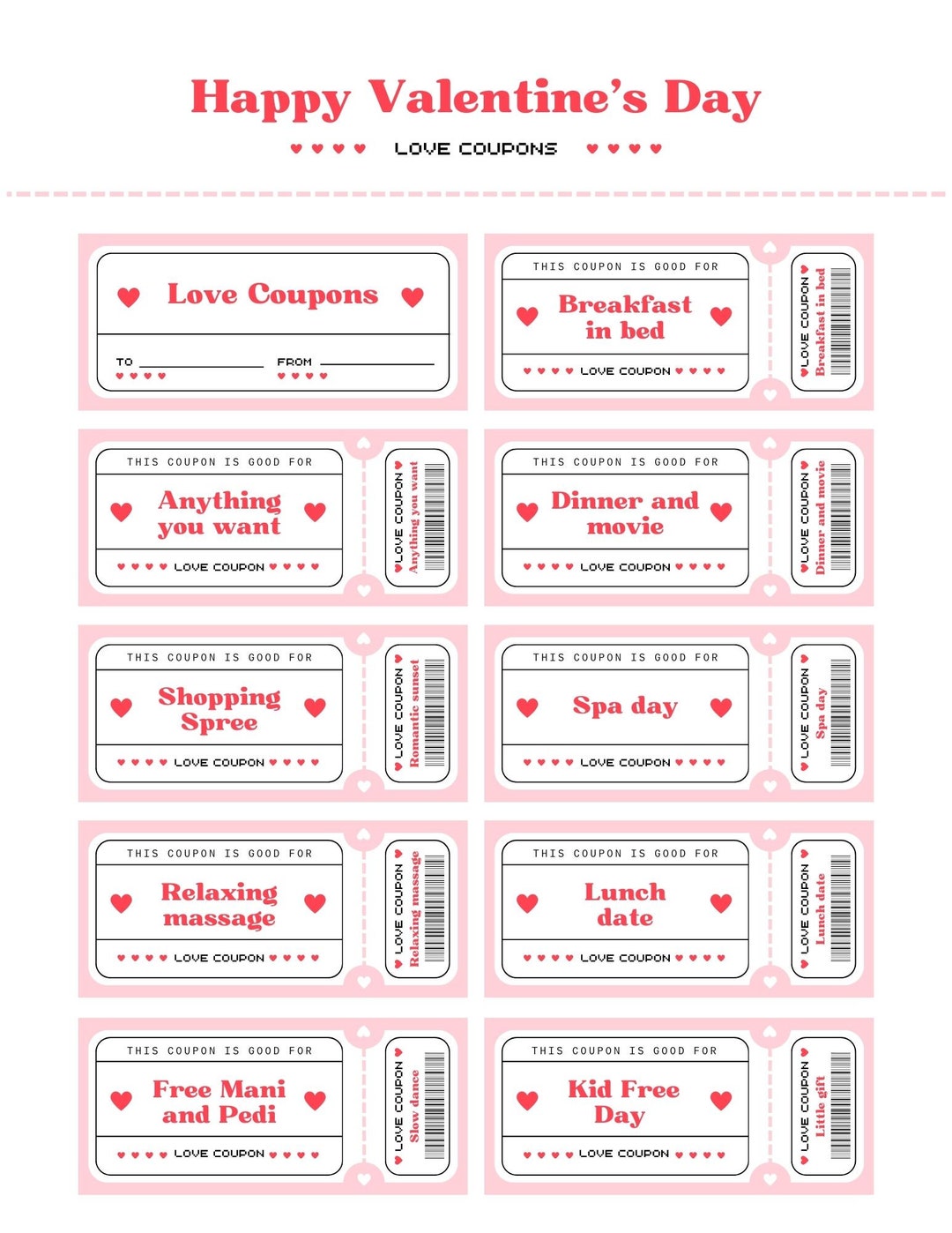 Valentines Day Coupons Printable Download - Etsy Canada