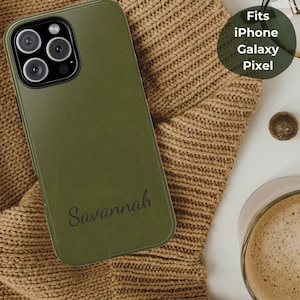 Custodia in pelle minimalista personalizzata per telefono, custodia in similpelle personalizzata per iPhone Galaxy Pixel, elegante cover personalizzata per telefono, regalo per lui o per lei