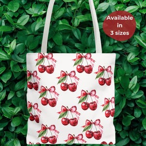 Cherry Coquette Tote Bag, Trendy Coquette Reusable Grocery Bag, Preppy Cherry Book Bag, Cute Cherry Coquette Tote, Soft Girl Birthday Gift