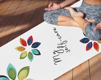Meine Self-Care-Yogamatte, rutschfeste Chakra-Blütenblatt-Gummimatte, Selbstpflege-Praxis, leichte Anti-Rutsch-Yogamatte, Bewusstsein für psychische Gesundheit
