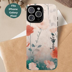 Personalized Watercolor Floral Phone Case, Soft Flower Tough Phone Case, Custom iPhone Galaxy Pixel Case, Vibrant Floral Phone Case Gift