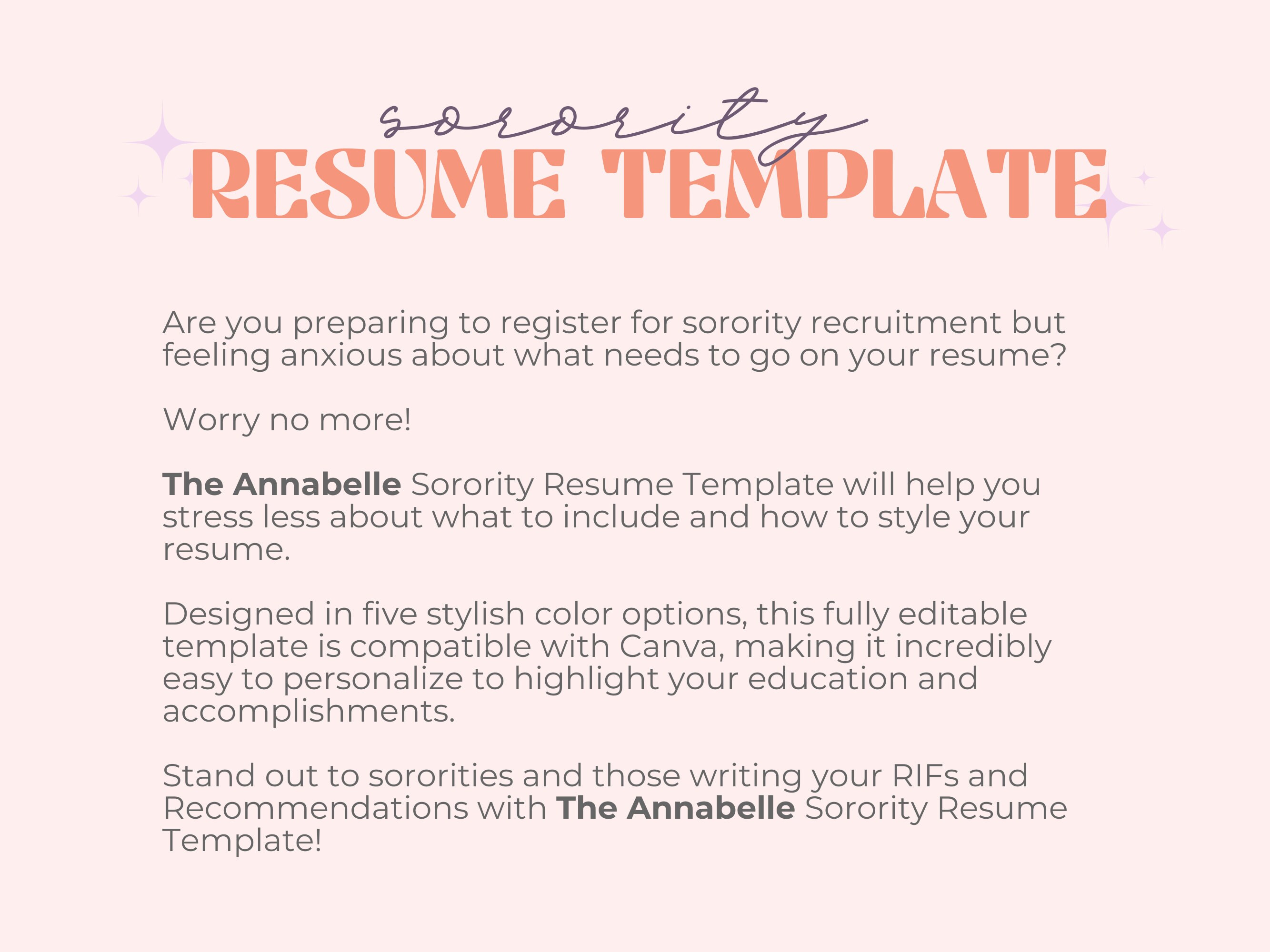 The Annabelle Sorority Resume Template Etsy, Sorority Rush Resume