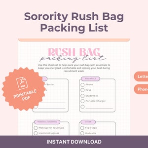 Sorority Rush Taschen Packliste