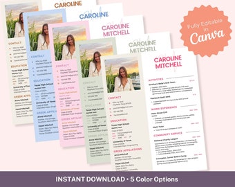 The Caroline - Sorority Resume Template Etsy, Sorority Rush Resume Template with Photo, instant download, editable