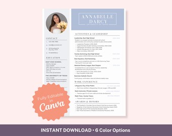 The Annabelle - Sorority Resume Template Etsy, Sorority Rush Resume Template with Photo, instant download, editable