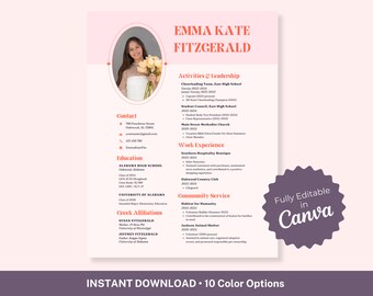 The Emma Kate - Sorority Resume Template Etsy, Sorority Rush Resume Template with Photo, instant download, editable