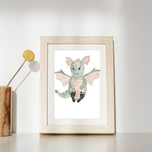 Fußabdruck Geburtsposter "Drache", Geschenk zur Geburt, Kinderposter Name, Kinderzimmer Bilder, Personalisiertes Geschenk, Taufe, Babyparty