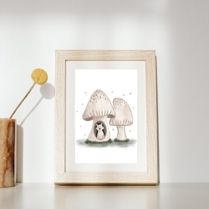 Kinderposter “Igel im Pilzhaus”, Wandbild fürs Kinderzimmer, DIN A4 oder A3, Wandbild, Tierposter, Kinderzimmer, Poster Set, Poster Wald