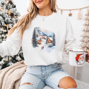 Vintage Christmas Village Sweatshirt Retro Christmas Sweatshirt Winter Village Sweatshirt Pine Tree Cabin Shirt Christmas Cottage Sweatshirt