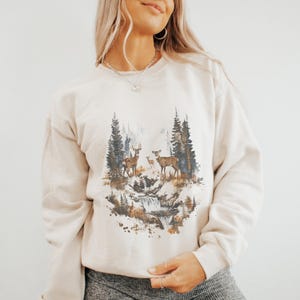 Vintage Deer Sweatshirt Retro Deer Wilderness Scene Shirt Buck Deer Outfit Retro Winter Deer Hunting Sweatshirt Doe Deer Gift For Deer Lover