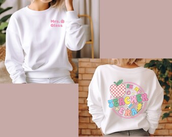 Sudadera con apellido de maestro personalizada, camiseta con nombre de maestro, suéter de maestra, camiseta de maestro, suéter de agradecimiento al maestro, camiseta de maestro