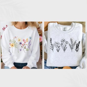Wildflower Sweatshirts, Cute Flower Crew Neck Sweatshirt, Flower Lovers T-Shirt, Nature lover shirt, Gift for her, Spring sweater