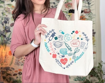 Draagtas verpleegkundige met hartontwerp, uniek afstudeercadeau voor haar, gepersonaliseerd cadeau verpleegkundige waardering, draagtas, praktisch cadeau verpleegkundige