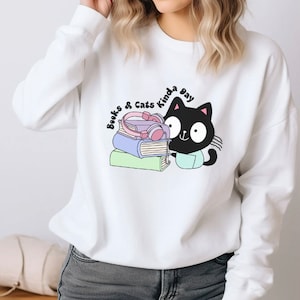 Cozy Cat and Book Sweatshirt - Book Lover & Cat Mom Gift, Cat and Books Crewneck, Cat Mom Gift, Cat Dad, Perfect Bookish Gift, Meow-tastic