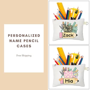 Étui à crayons personnalisé pour garçons et filles, cadeau de rentrée, fournitures scolaires, sac en toile, cadeau d'anniversaire, pochette à fermeture éclair, école