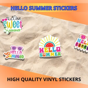 Hello Summer Vinyl stickers fun pack for laptop, journals, phone covers, tumblers. Free Shipping
