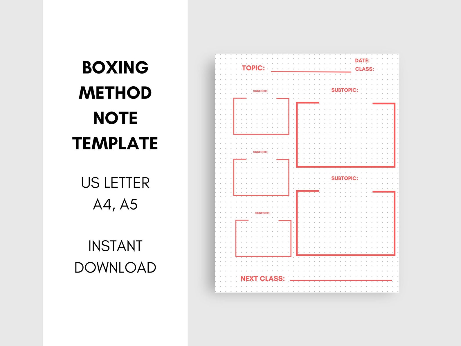 Boxing Method Note-taking Templates | US Letter, A4, A5 (digital ...