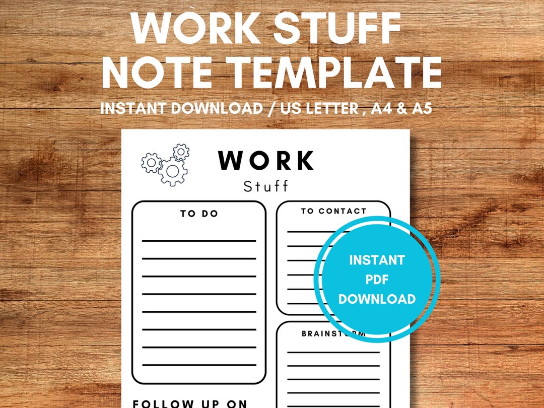 Note From Work Layout Work Stuff Note Template PDF | To-do List, Contacts (digital Download ...