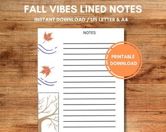 Fall Vibes Lined Notebook Paper Full Sheet/ Printable PDF