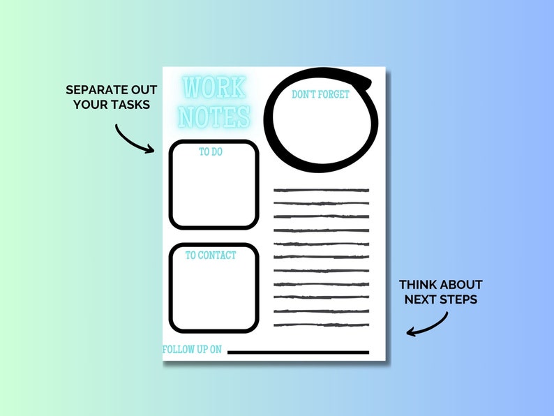 Note From Work Layout BUNDLE Work Note Outline Templates / Instant PDF Download / US Letter ...