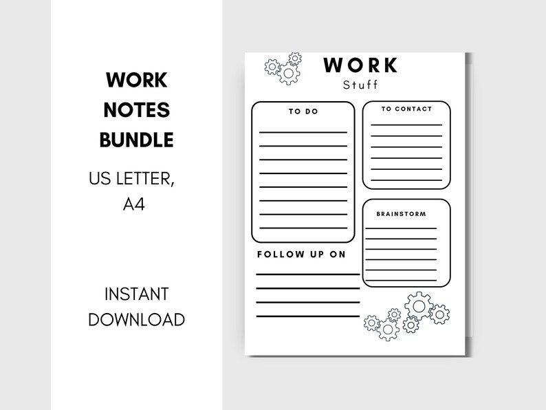 Note From Work Layout BUNDLE Work Note Outline Templates / Instant PDF Download / US Letter ...