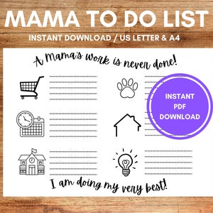Effortless Household Organization with Mama&#39;s To-Do List / Instant PDF Download for Stress-Free Planning