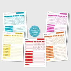 Kid's Chore Chart Printable / Instant Download / 6 Different Colors ...