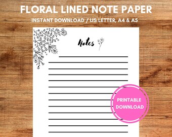 Floral Lined Notebook Paper - US Letter, A4, A5 (Digital Download)