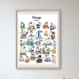 Chicago Alphabet druckbare Poster digitaler Download Wandkunst Kinderzimmer Kinderzimmer Illinois IL Karte Kunst
