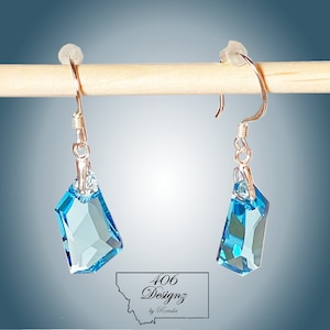 Aquamarine Blue Swarovski De-Art Crystal Pendant Earrings on Sterling Silver French Wires