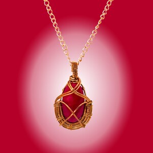 Ruby Quartz Stone Wrapped with Copper Wire on Copper Chain