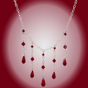 Swarovski Siam Red Teardrop Crystal Necklace with Sterling Silver Chains