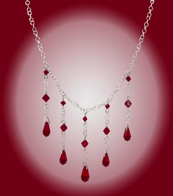 Swarovski Siam Red Teardrop Crystal Necklace With Sterling Silver