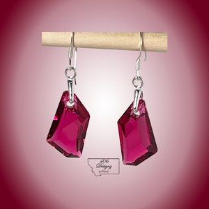 Ruby Swarovski De-Art Crystal Pendant Earrings on Sterling Silver or 14K Gold French Wires