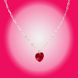 Swarovski Fuchsia Crystal AB Heart Pendant Necklace on Fancy Sterling Silver Chain