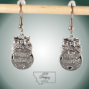 Silver &quot;Happy Holidays&quot; Ornament Earrings