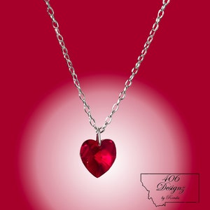 Swarovski Siam Red Crystal Heart Pendant Necklace on Sterling Silver Chain