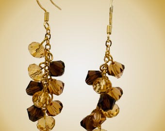 Brincos Swarovski de âmbar e topázio em ganchos cheios de ouro 14K