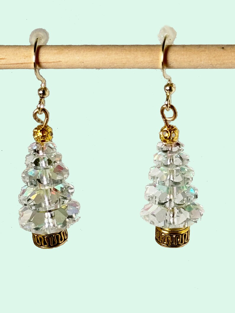 Swarovski Crystal Christmas Tree Earrings on 14K Gold Plated or Sterling Silver French Wires Etsy