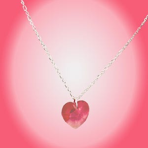 Swarovski Padparadscha Crystal Heart Pendant Necklace on Sterling Silver Chain