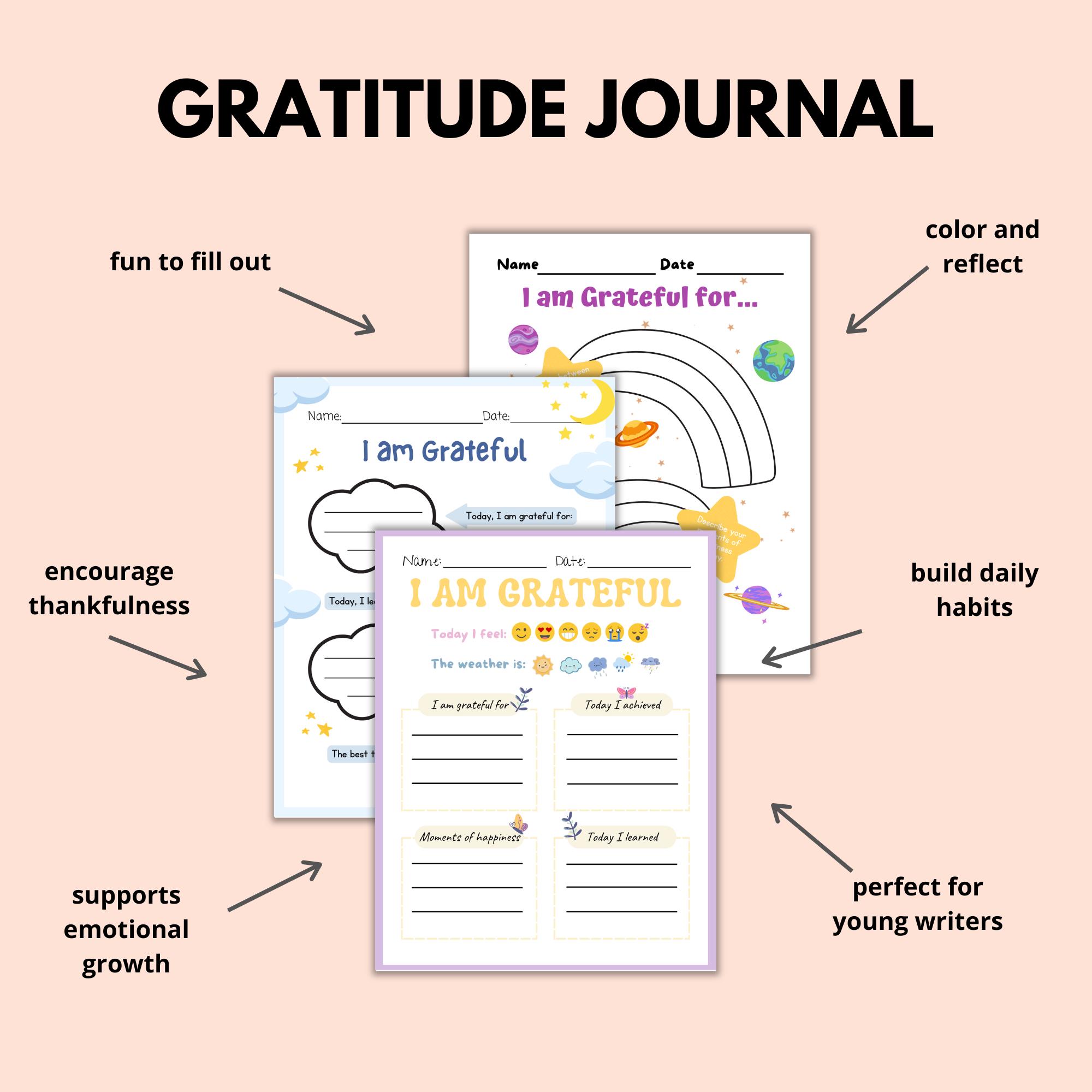 Kids Gratitude Journal – Printable Daily Prompts & Mood Trackers (PDF ...